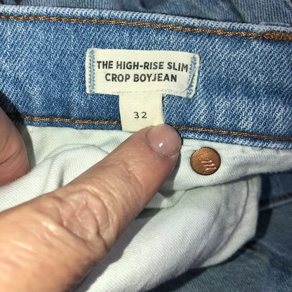 MADEWELL The Slim Boy Jean High Rise Crop Denim Light Wash Women’s Sz 32 - Picture 12 of 12